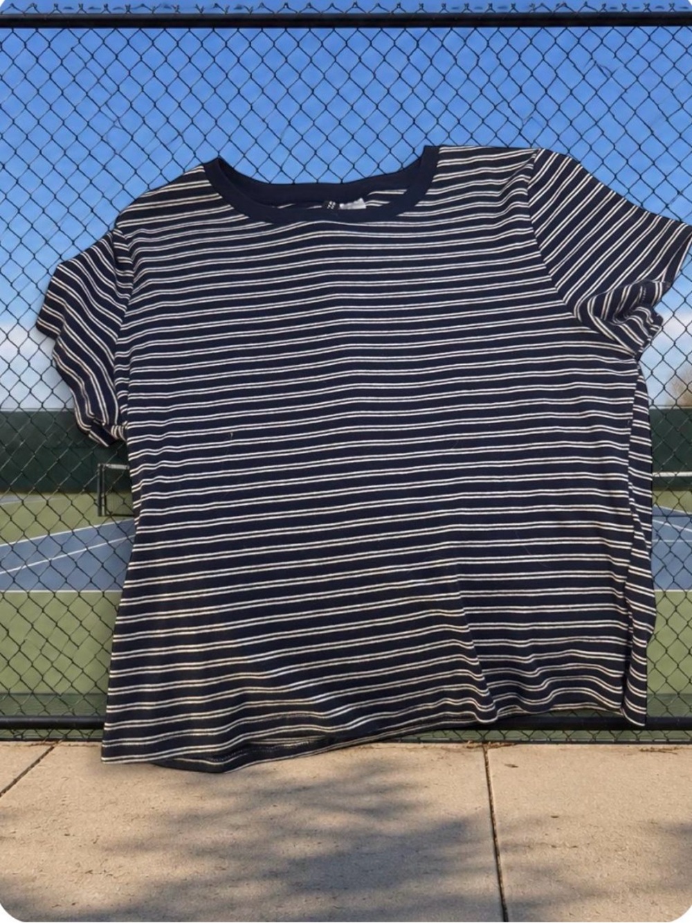 Divided Navy and White Striped Short Sleeve Tee